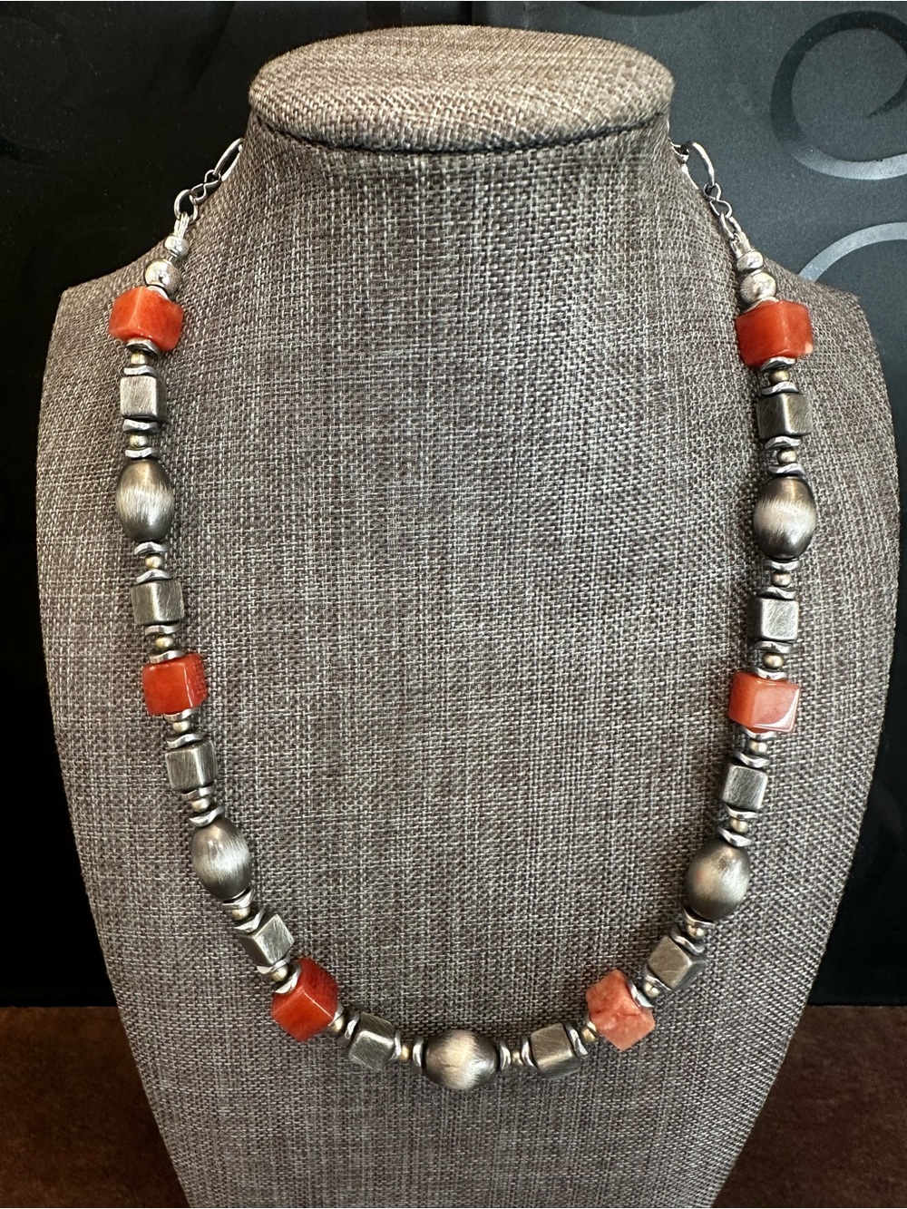 Handcrafted Silver-Tone Necklace with Orange Carnelian Agate Stone Accents